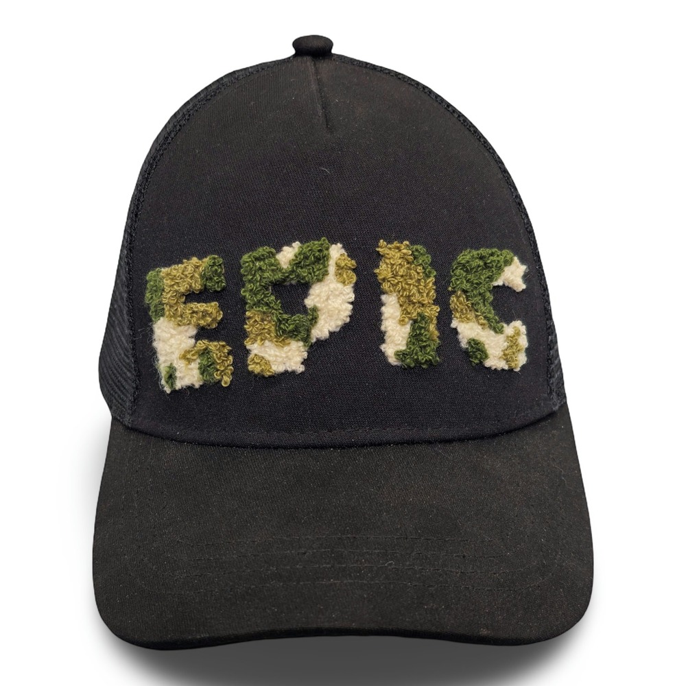 Unbranded EPIC Camo Chenille Patch Trucker Hat Unisex OS Black Mesh Snapback
